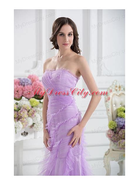 Mermaid Strapless Prom Dress In Lavender With Ruffles