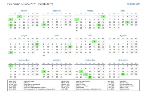 Calendario 2025 Puerto Rico Dias Feriados Leola Nikolia