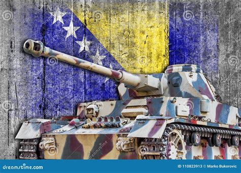 Military Tank with Concrete Bosnia and Herzegovina Flag Stock Image ...