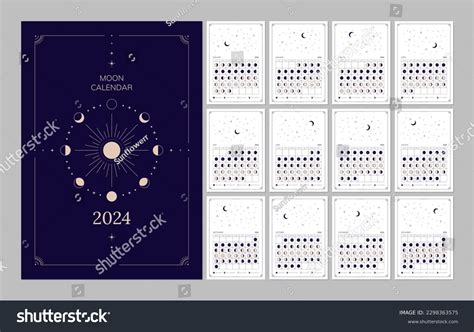 Moon Calendar 2024 Year Lunar Cycles Stock Vector Royalty Free