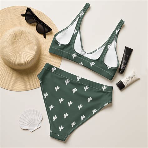 Southwest Minimalist Cactus High Waisted Bikini Fucculent Potted Plant Swimsuit Cactus