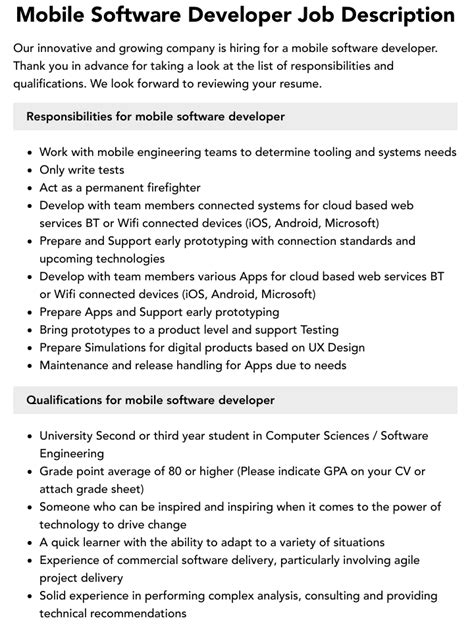 Mobile Software Developer Job Description Velvet Jobs