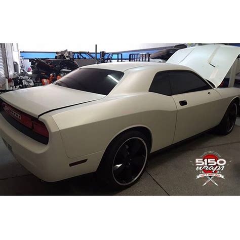 Dodge Challenger Wrapped In Satin Pearl White Vinyl Vinyl Wrap 3m And Avery Dennison Vinyl