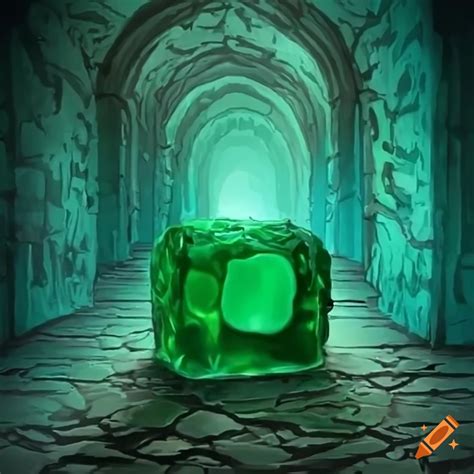 Green Gelatinous Cube In A Dungeon Hallway On Craiyon