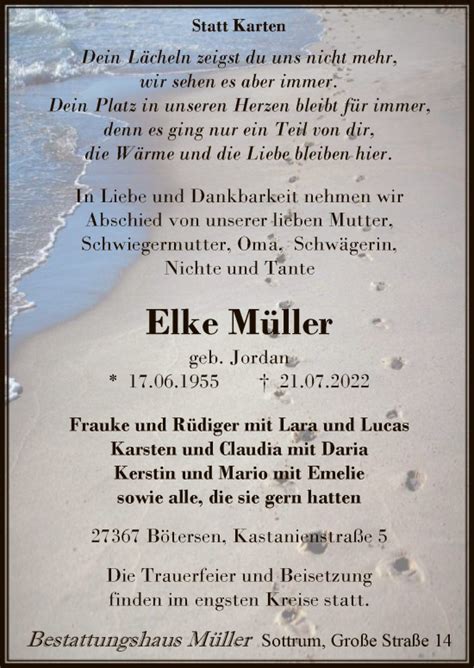 Traueranzeigen Von Elke M Ller Trauer Kreiszeitung De