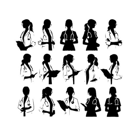 Premium Vector Female Doctors Silhouette Vector Set Physicians