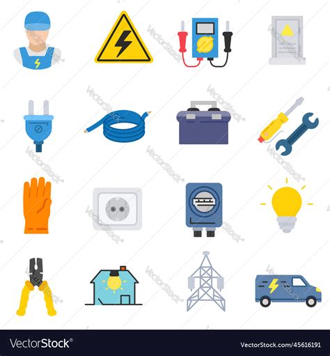 Electrician Icons Set Energetics Collection Flat Vector Image