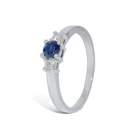 Diamantring I Hvitt Gull 0 12 Ct TW Si Med Safir Gullsmed Aas