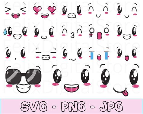 Kawaii Faces Svg Emoji Faces Svg Kawaii Svg Bundle Kawaii Etsy