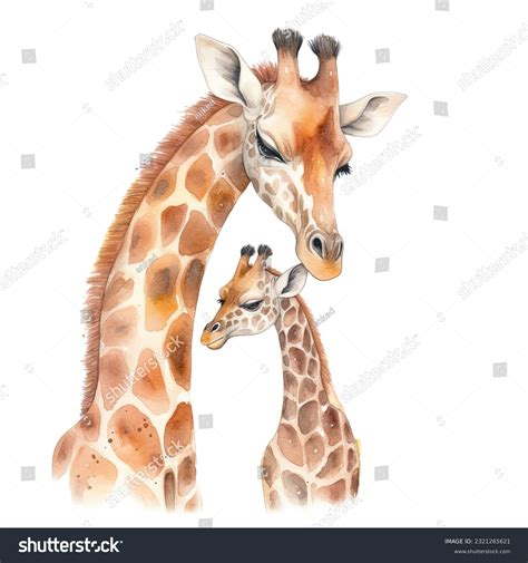 Hand Drawn Watercolor Mother Baby Giraffe Stock Illustration 2321265621