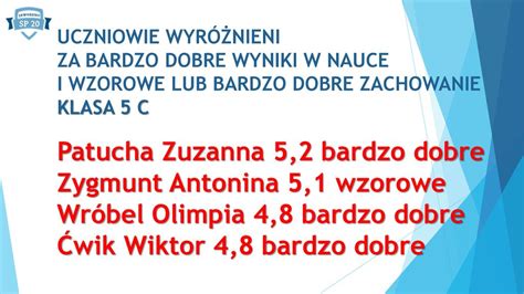 UCZNIOWIE WYRÓŻNIENI ZA BARDZO DOBRE WYNIKI W NAUCE średnia ocen co