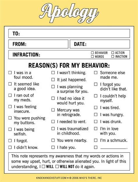 The Ultimate Apology Formi Need This For All The Times I Have To