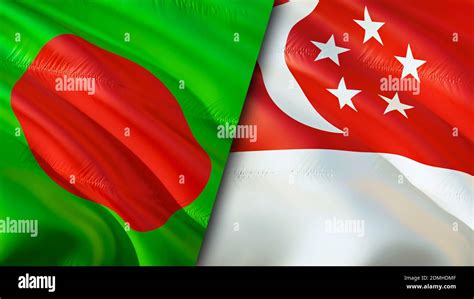 Bangladesh and Singapore flags. 3D Waving flag design. Bangladesh ...