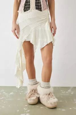 Uo White Asymmetrical Spliced Textured Mini Skirt Urban Outfitters Uk