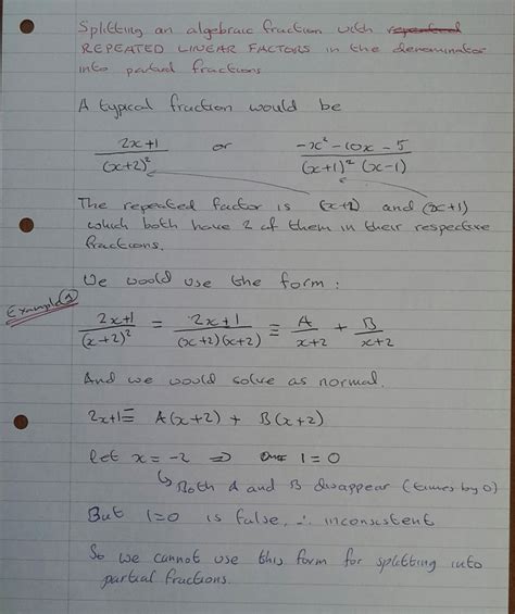 A Level Maths Notes A Partial Fractions Repeated Linear Factors In