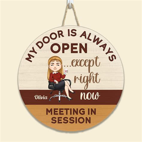 Meeting In Session Personalized Round Wood Sign Macorner