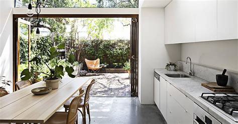 Kitchen Opening Up To A Garden In A Renovated Edwardian Brick Row House Fitzroy Suburban