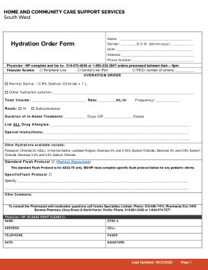 Fillable Online Sw Lhin Hydration Order Form Fax Email Print Pdffiller