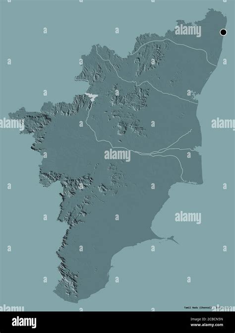 Shape Of Tamil Nadu State Of India With Its Capital Isolated On A