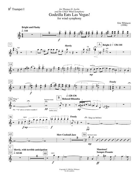 Godzilla Eats Las Vegas Bb Trumpet 1 By Eric Whitacre Sheet Music