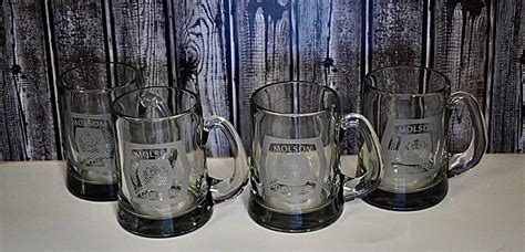 Vintage Heavy Etched Glass Molson Golden Beer Steinsmugs Set Etsy Beer Steins Mugs Set