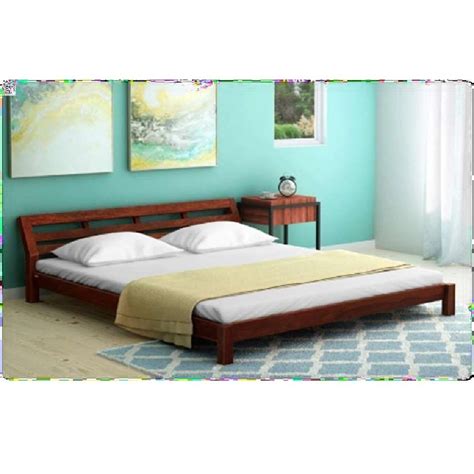 Sheesham Wood Walnut Finish Queen Size Wooden Bed Without Storage At