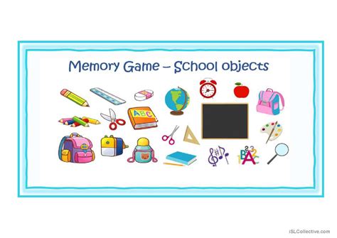 School Objects Memory Game Boar English Esl Powerpoints