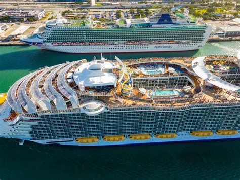 Aerial Drone Photo Allure Of The Seas At Port Miami Full Of Tourists