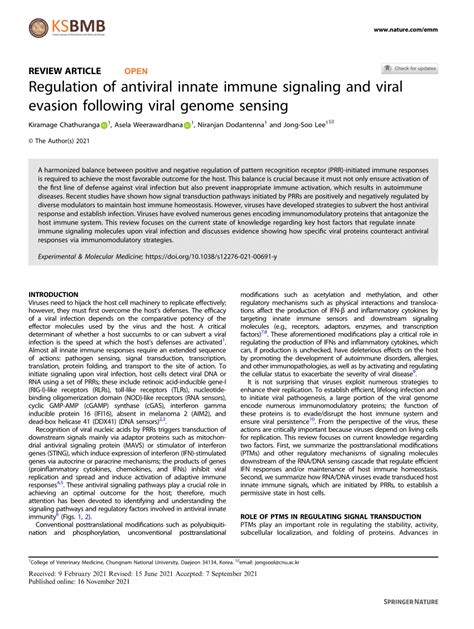 Pdf Regulation Of Antiviral Innate Immune Signaling And Viral Evasion