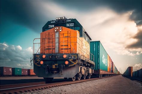 Premium Photo Large Containers With Cargo Delivered By Cargo Train To