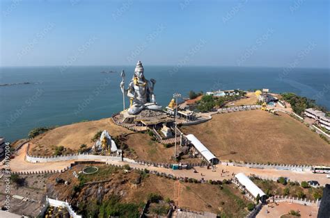 MURUDESHWAR, INDIA Statue of Lord Shiva was built at Murudeshwar temple on the top of hillock ...