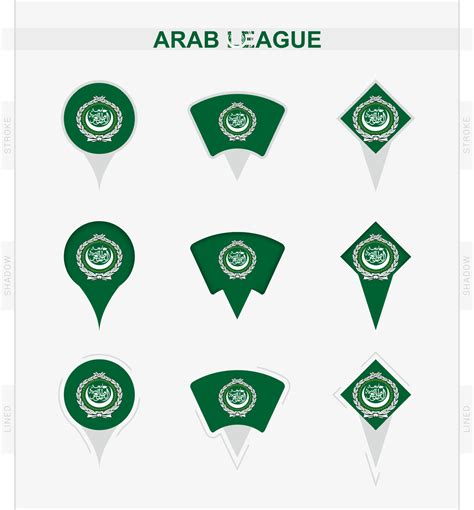 Arab League Flag Set Of Location Pin Icons Of Arab League Flag