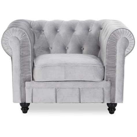 Fauteuil Chesterfield Altesse Velours Argent 1 Place Style