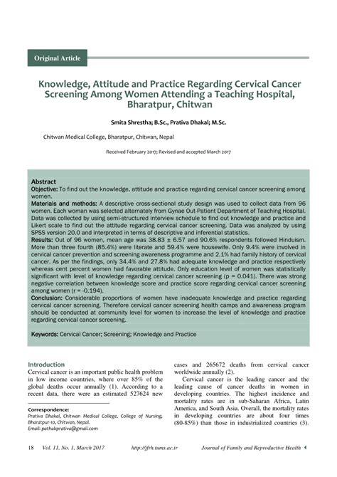 Pdf Knowledge Attitude And Practice Regarding Cervical Cancer