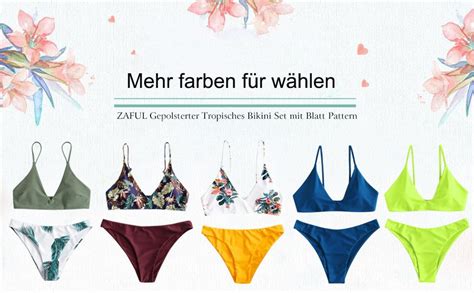 Zaful Damen Gepolsterter Bikini Set Bademode Badeanzug Mit Blatt