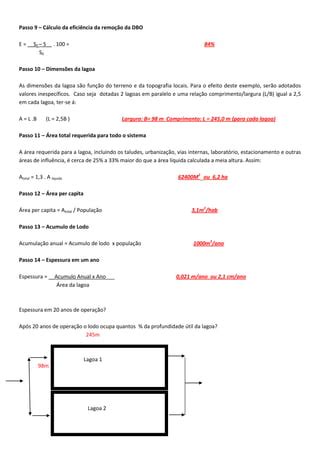 Exerc Cio Dimensionamento De Lagoa Facultativa Pdf