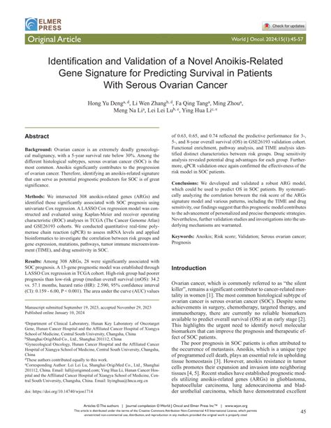 Pdf Identification And Validation Of A Novel Anoikis Related Gene