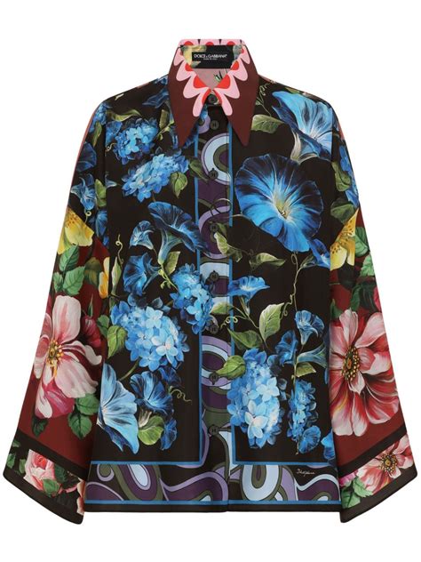 Dolce Gabbana Floral Print Silk Shirt Black FARFETCH