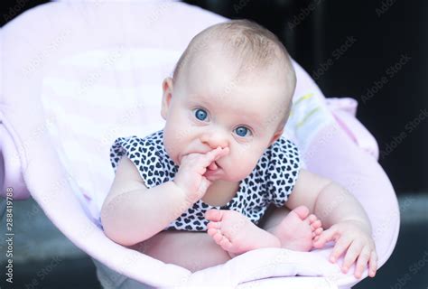 Portrait of 5 Month Old Cute Baby Girl with Big Eyes, Infant , New family concept, The most ...