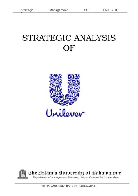 DOC Strategic Analysis Of UNILEVER Pak Ltd DOKUMEN TIPS