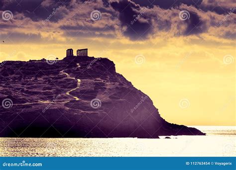 Griechischer Tempel Von Poseidon Bei Sonnenaufgang Kap Sounio