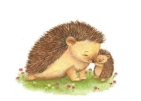 Mummy And Baby Hedgehogs Art Print Hedgehog Art Nursery Etsy