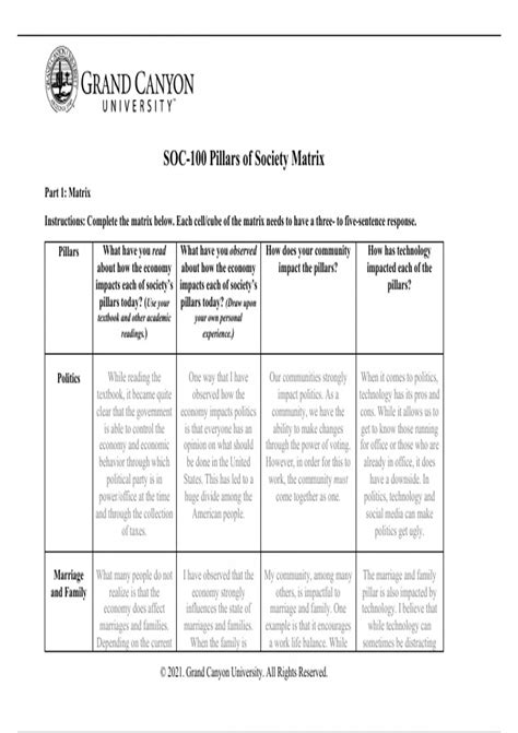 Pillars Of Society Matrix SOC 100 SOC100 Stuvia US