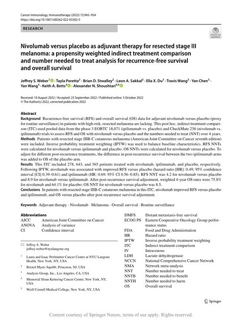 PDF Nivolumab Versus Placebo As Adjuvant Therapy For Resected Stage