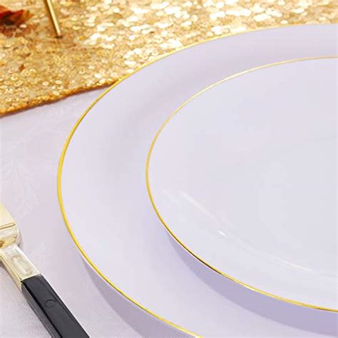 Nervure Pieces White With Gold Rim Plastic Plates Inch