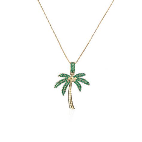 Hawaiian Holiday Green Cubic Zircon Coconut Tree Necklace Palm Pendant