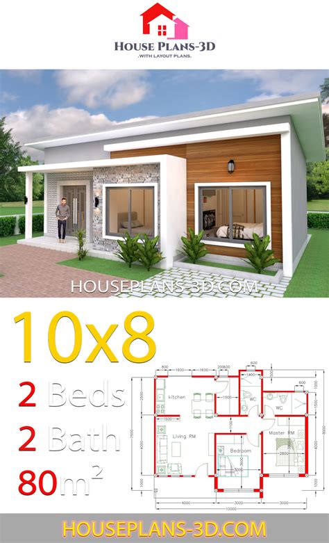 House Plans 10x8 With 2 Bedrooms Shed Roof House Plans 3d