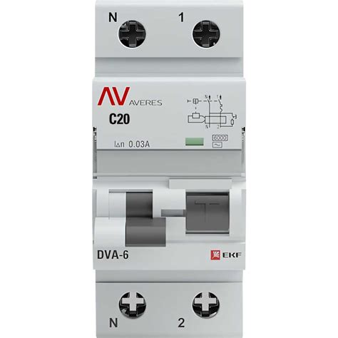 Дифференциальный автомат EKF DVA-6, 1P+N, 20А, 30мА, 6кА, AVERES SQ ...