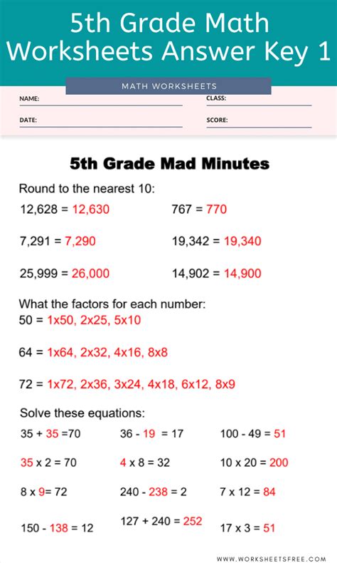 Th Grade Math Worksheets Answer Key Worksheets Free