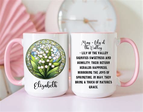 Personalized Birth Month Mug Custom Name Birth Flower Description Mug